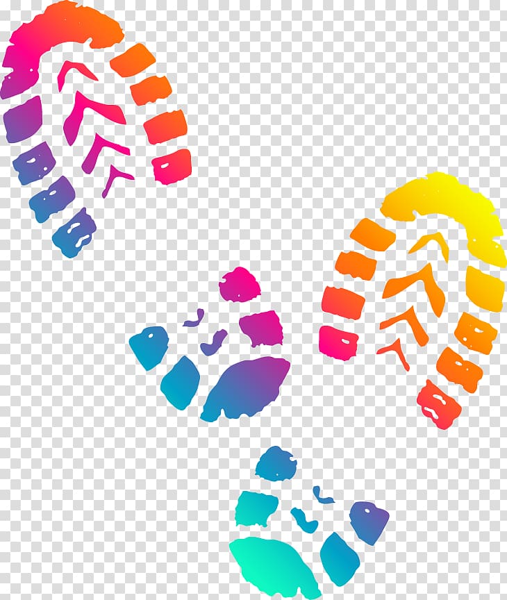 Orange and multicolored illustration. Footprint clipart shoe print