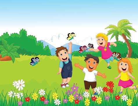 Forest clipart child. Happy children playing with