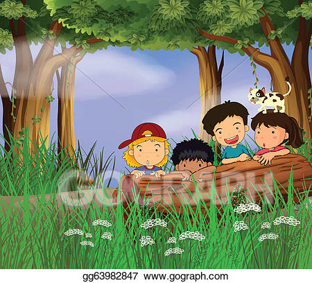 Forest clipart child. Vector art four childrens