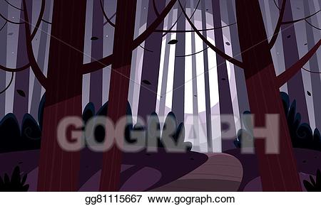 Trail clipart forest trail. Vector art night drawing