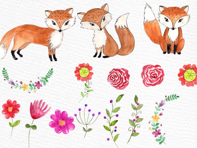 fox clipart flower