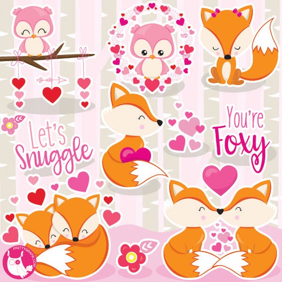 Valentine clipart fox. Buy get commercial use