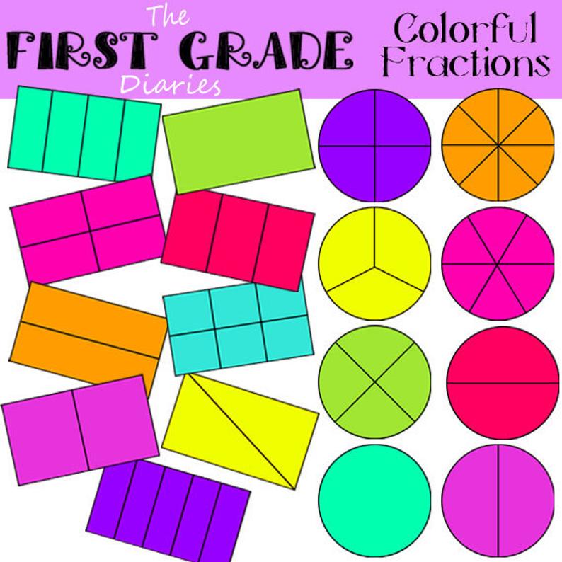 Colorful fractions digital clip. Fraction clipart equal