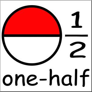 Fractions clipart half time. Clip art labeled one