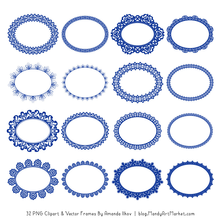 Blue round digital lace. Frames clipart royal