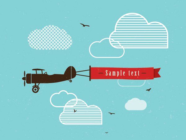 Vintage airplane banner graphic. France clipart header