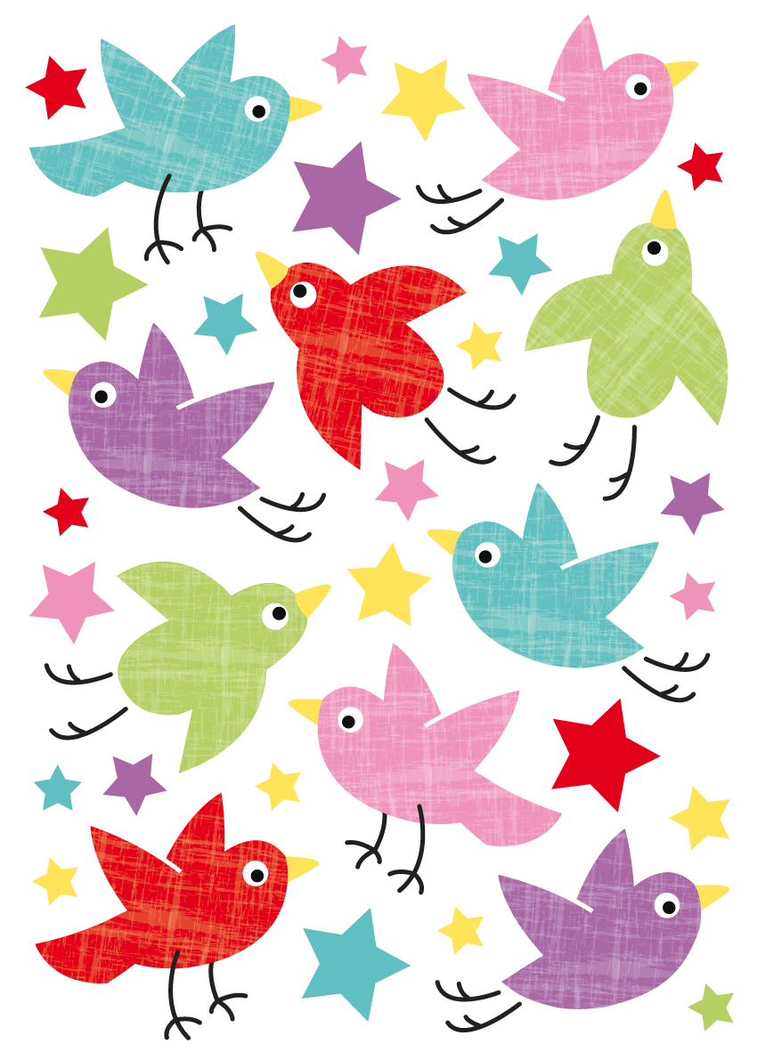 Birds and stars wall. France clipart illustration