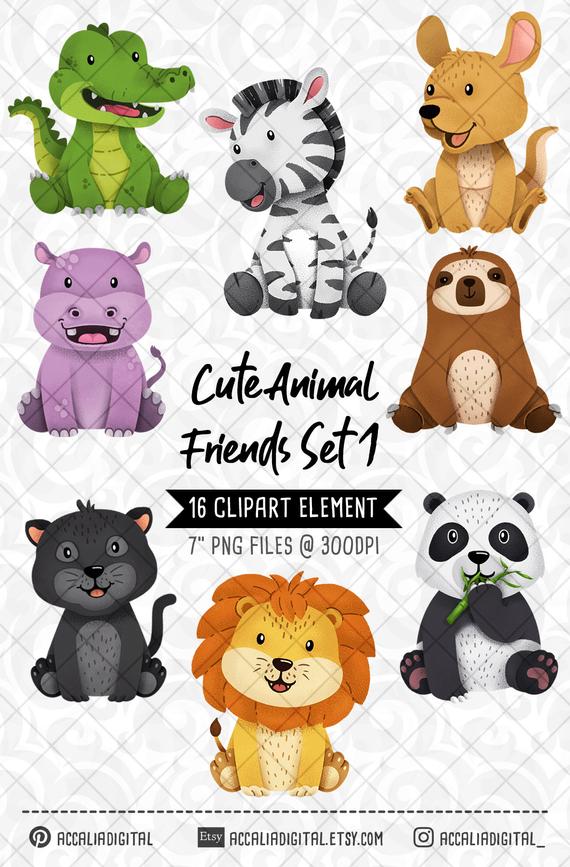 Cute animals lion fox. Friendly clipart love other