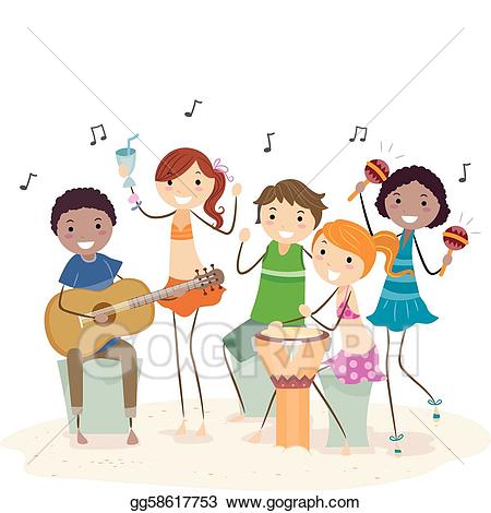 Vector stock party illustration. Friends clipart beach