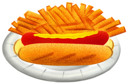Fries clipart hotdog fry. Stock illustration plate of
