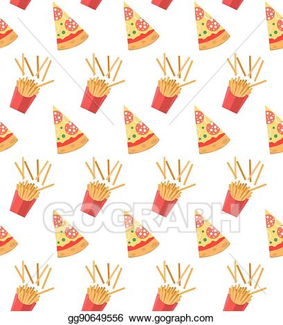 Vector stock seamless pattern. Fries clipart pizza