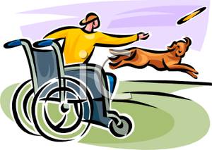 A in wheelchair throwing. Frisbee clipart man