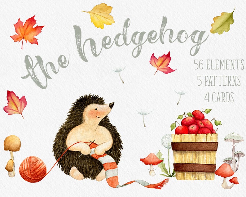 Fall hedgehog leaves mushroom. Frog clipart autumn
