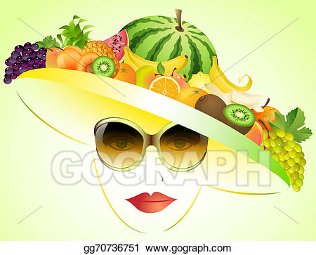 Fruits clipart hat. Stock illustration girl and