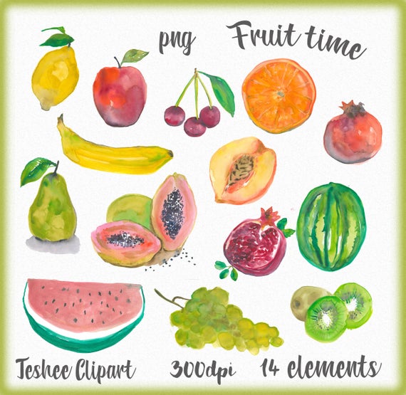 Watercolor hand fruit clip. Fruits clipart painted