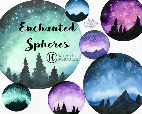 Watercolor background night sky. Galaxy clipart sbc