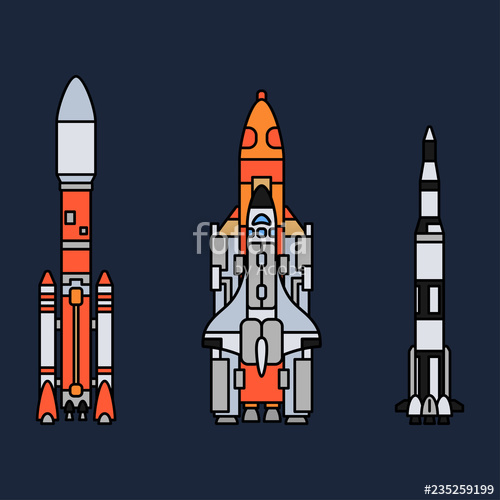 Spaceship clipart technology vector. Line color icon set