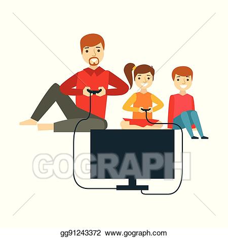 Games clipart good time. Eps vector father playing