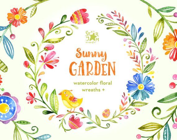 Sunny clipart sunny garden. Wreaths watercolor flowers 