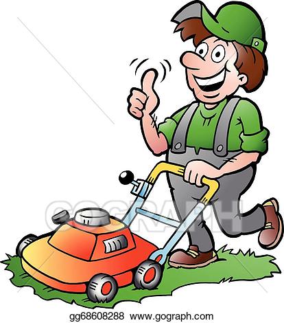 Gardener clipart lawnmowing. Vector stock with his