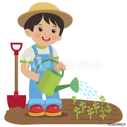 Cute cartoon boy with. Gardener clipart simple garden