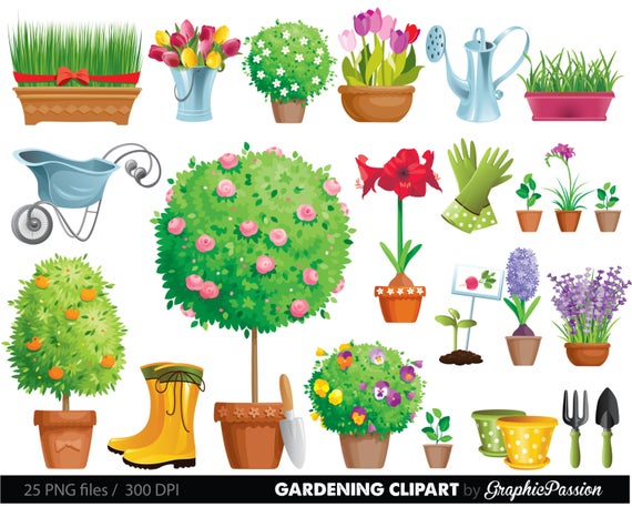 Garden tool and flowers. Gardening clipart plant care