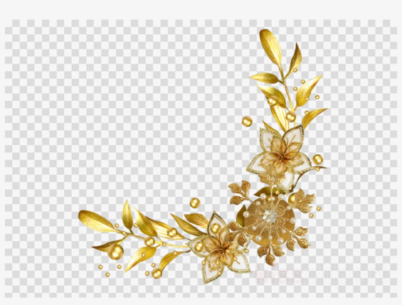 Download gold flowers border. Garland clipart golden