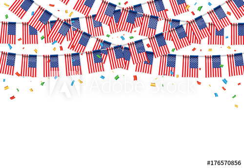 Usa flags with white. Garland clipart holiday celebration