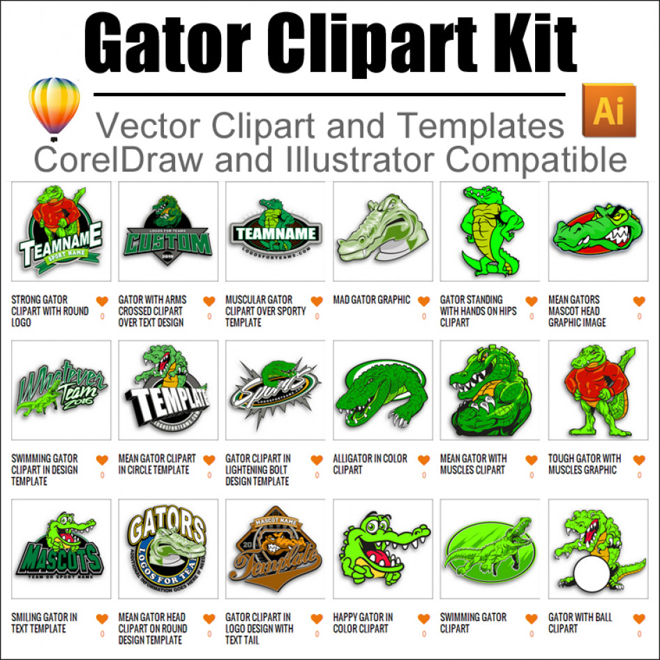 Gator clipart logo. Kit for coreldraw and