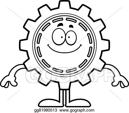 Vector art happy drawing. Gear clipart cartoon