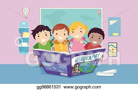 Eps vector stickman kids. Geography clipart book