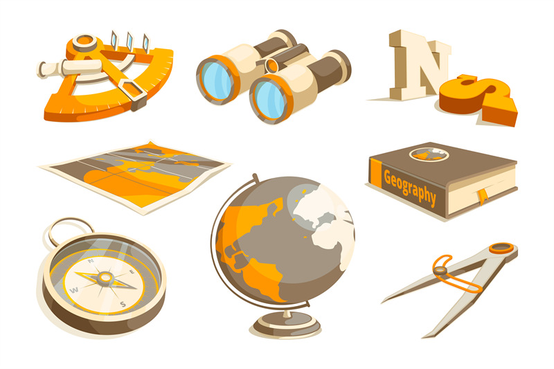 Vector monochrome symbols of. Geography clipart exploration