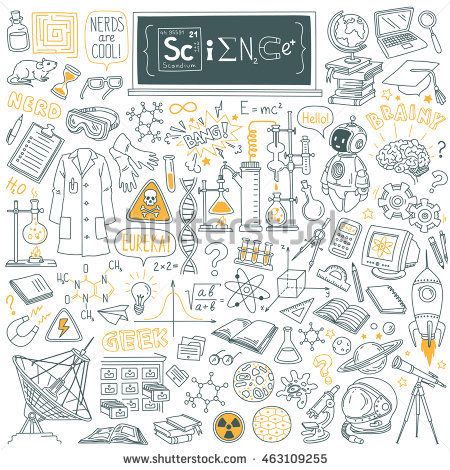 Science stuff doodle set. Geometry clipart equipment