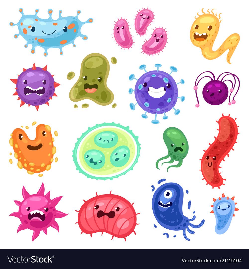 Viruses cartoon bacteria emoticon. Germs clipart cute little