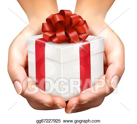 Gift clipart hand holding. Eps vector holiday background