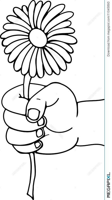 Child s flower illustration. Gift clipart hand holding