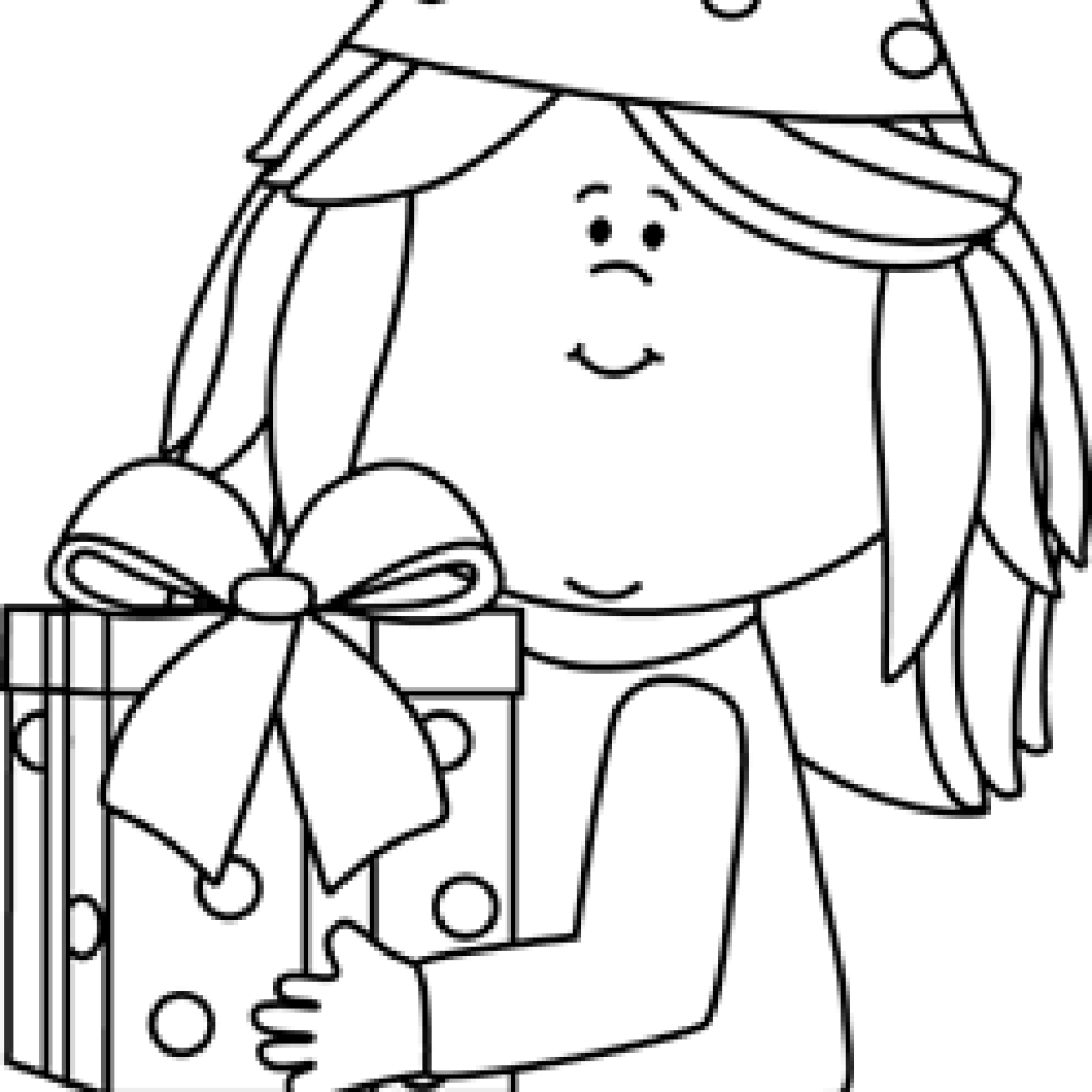Gift clipart outline. Black and white birthday