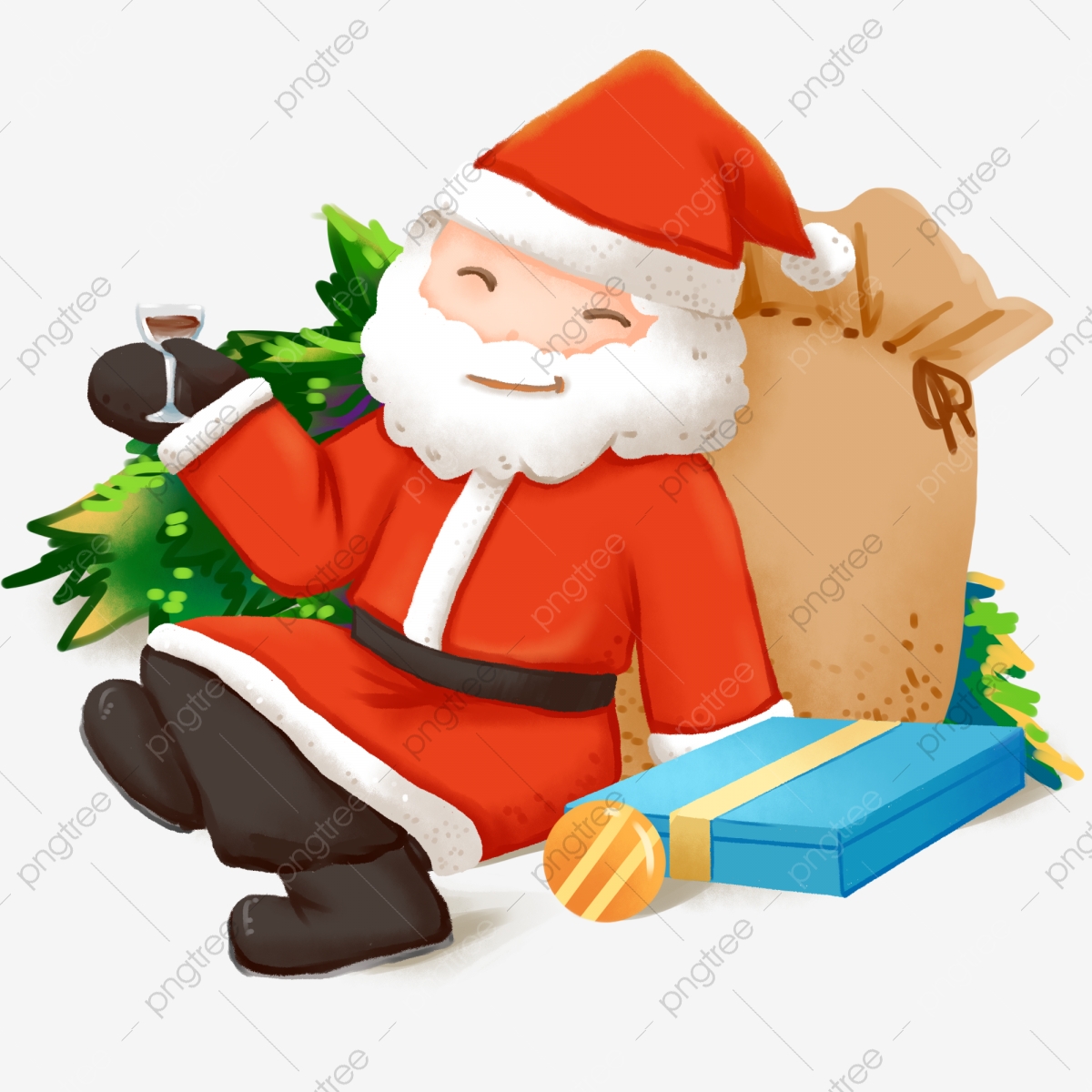 Christmas cartoon pine branch. Gift clipart tradition