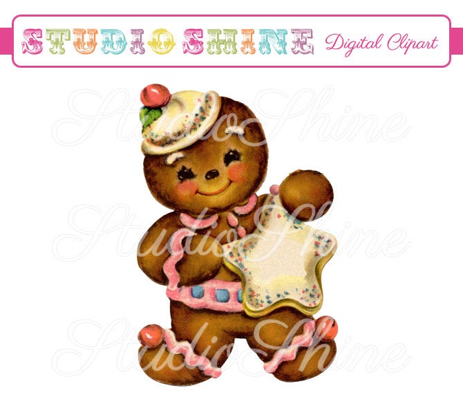Vintage digital man cute. Gingerbread clipart adorable