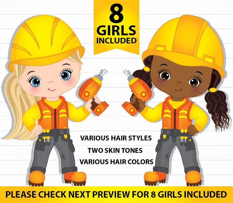 Vector girl kids clip. Girls clipart construction