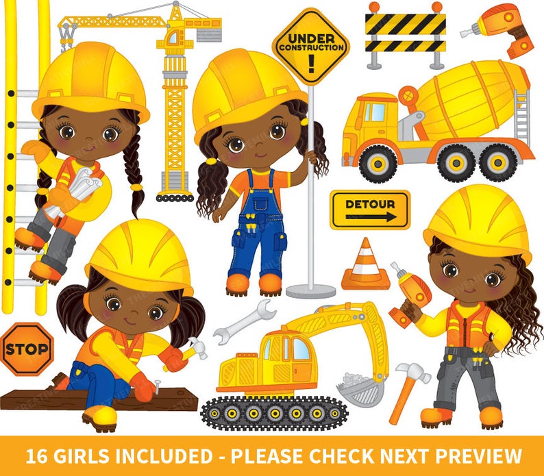 Girls clipart construction. Vector girl african american