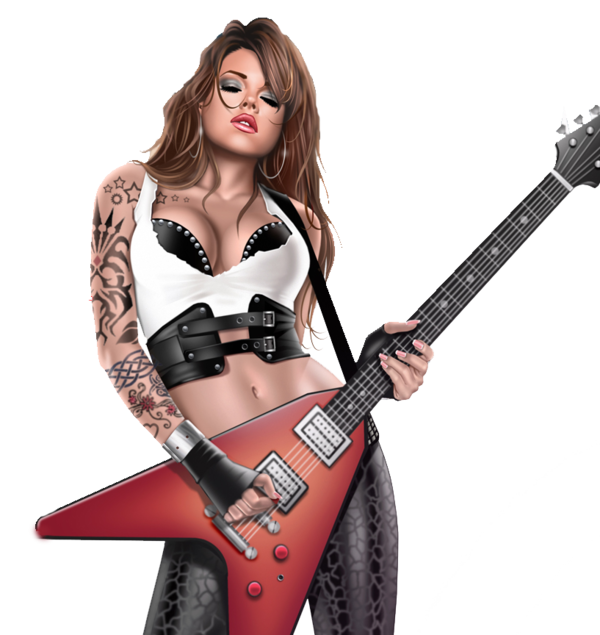 Tubes femmes toon page. Girls clipart guitar