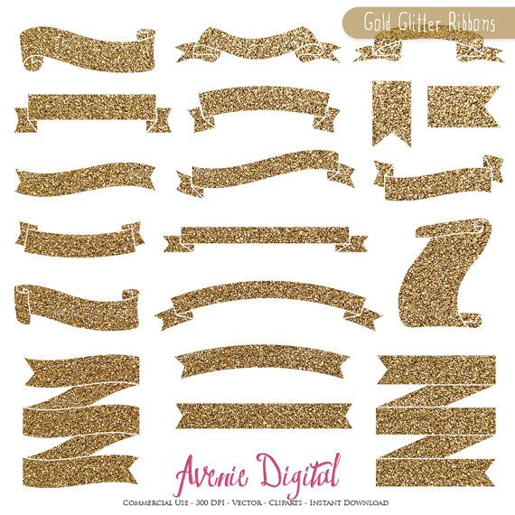Glitter clipart glitter ribbon. Gold banner scrapbook printables
