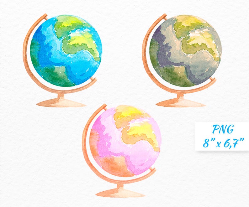 Teacher vintage pink digital. Globe clipart watercolor