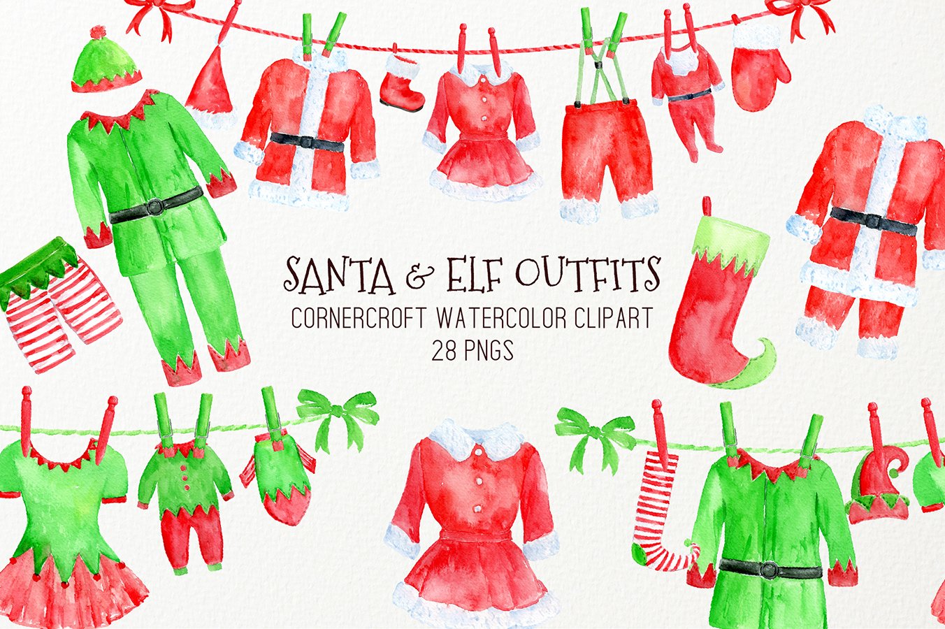 Glove clipart elf clothes. Watercolor christmas santa outfit