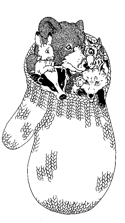 The animals of mitten. Wheel clipart colouring page