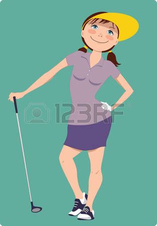 Golf clipart female golfer. Stock vector clip art