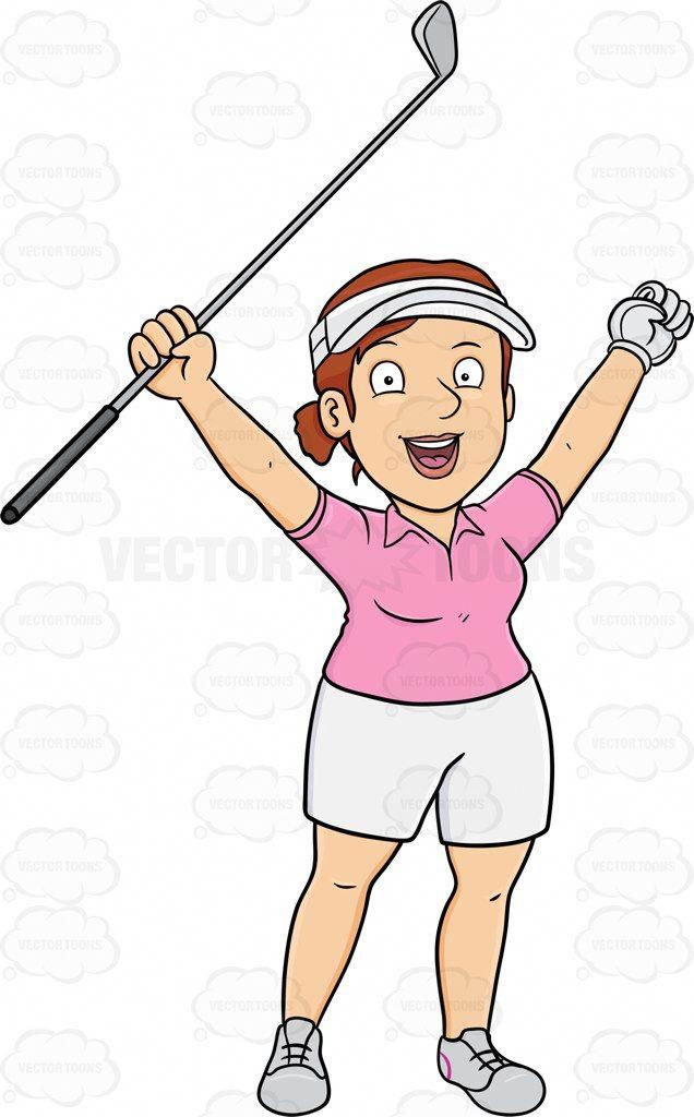 Golf clipart female golfer. A rejoices after putting