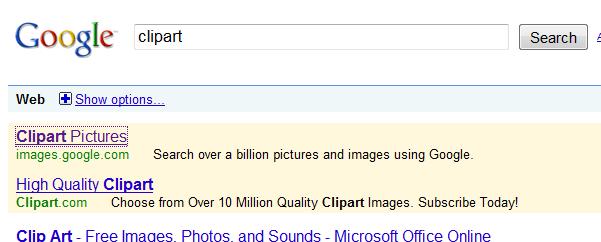 Google clipart today. The image search ad