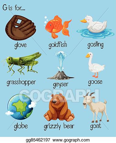 Goose clipart g word. Eps illustration poster letter